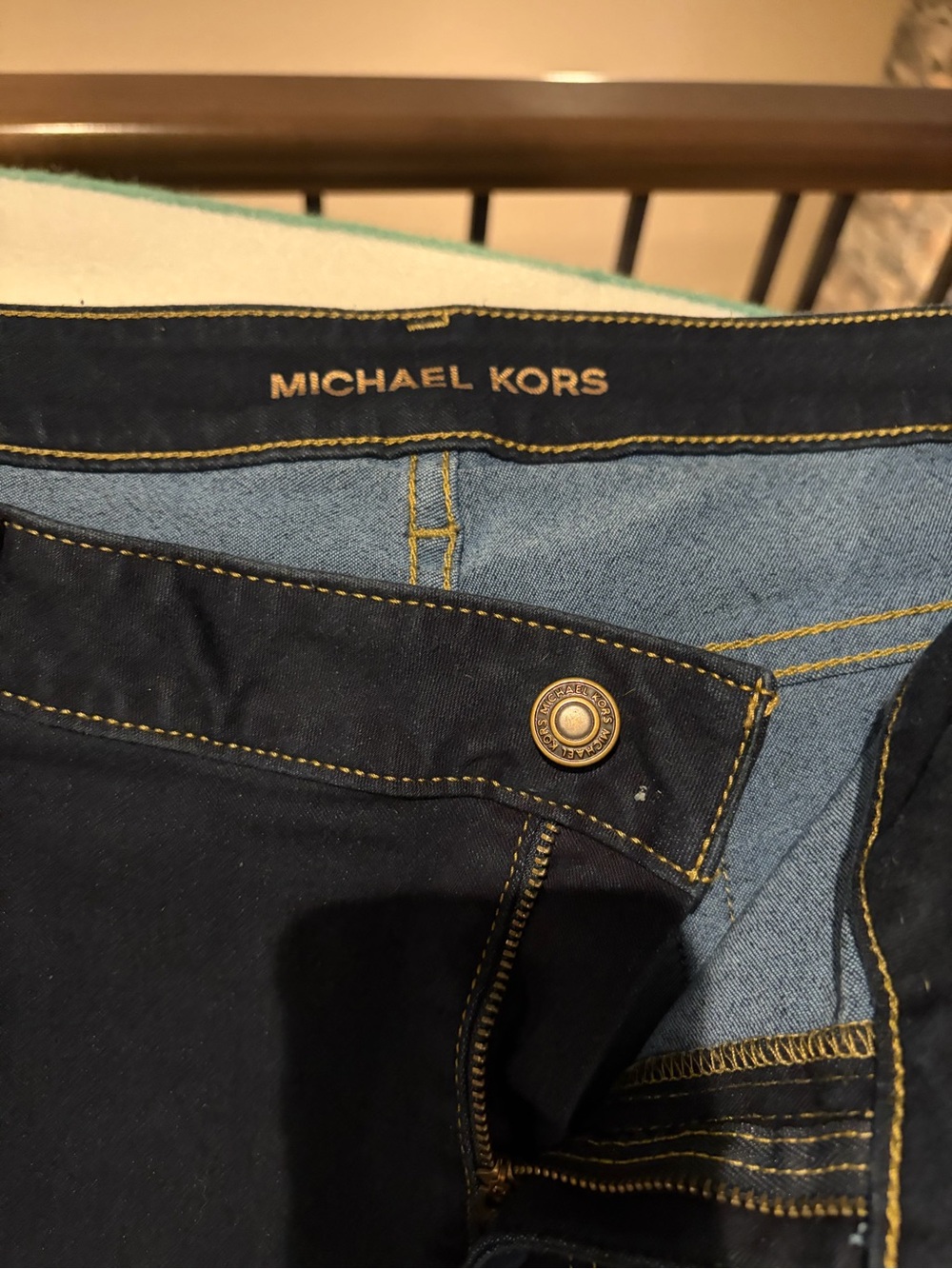 Michael Kors Dark Blue Jeans with Gold-Tone Stitching